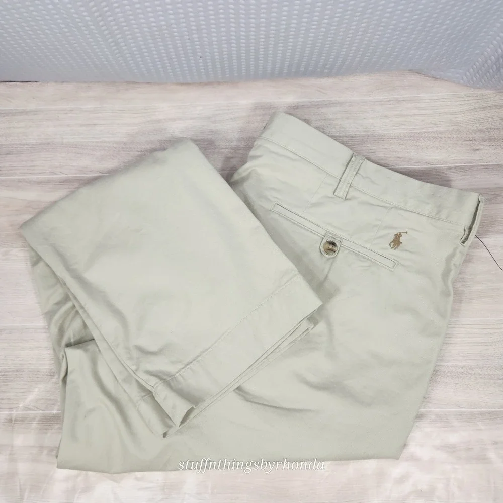 Polo Ralph Lauren Mens 40x30 Stretch Straight Fit Cotton Twill Beige Chino Pants
